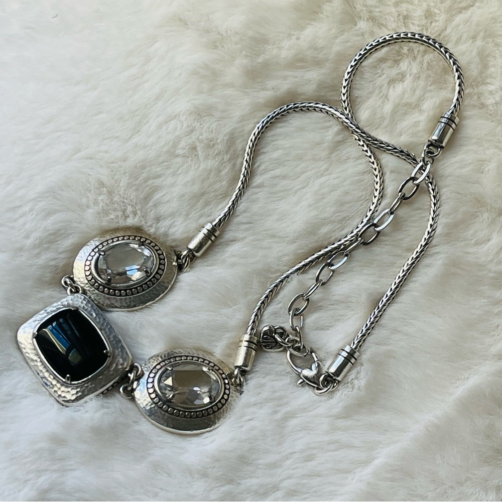 BRIGHTON|Black Onyx Clear Crystal Silver Tone 16-18” adjustable